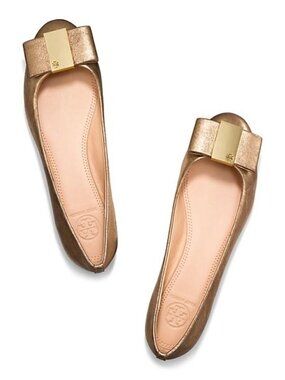 Tory Burch Metallic Gold Chase Odyssey Ballet Flat Platinum size 8M